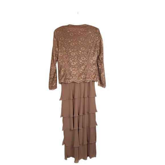Patra Women's 2 Piece Floral Lace Jacket Layered Maxi Dress Size 12 Taupe NWOT - Picture 4 of 10